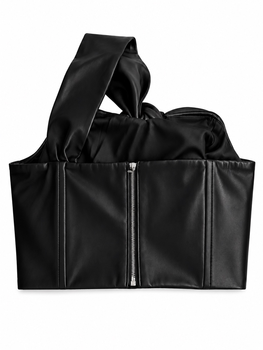 MILLY Black Vegan Leather One Shoulder Bow Crop Top Faux Leather Bustier Size S - Picture 3 of 10